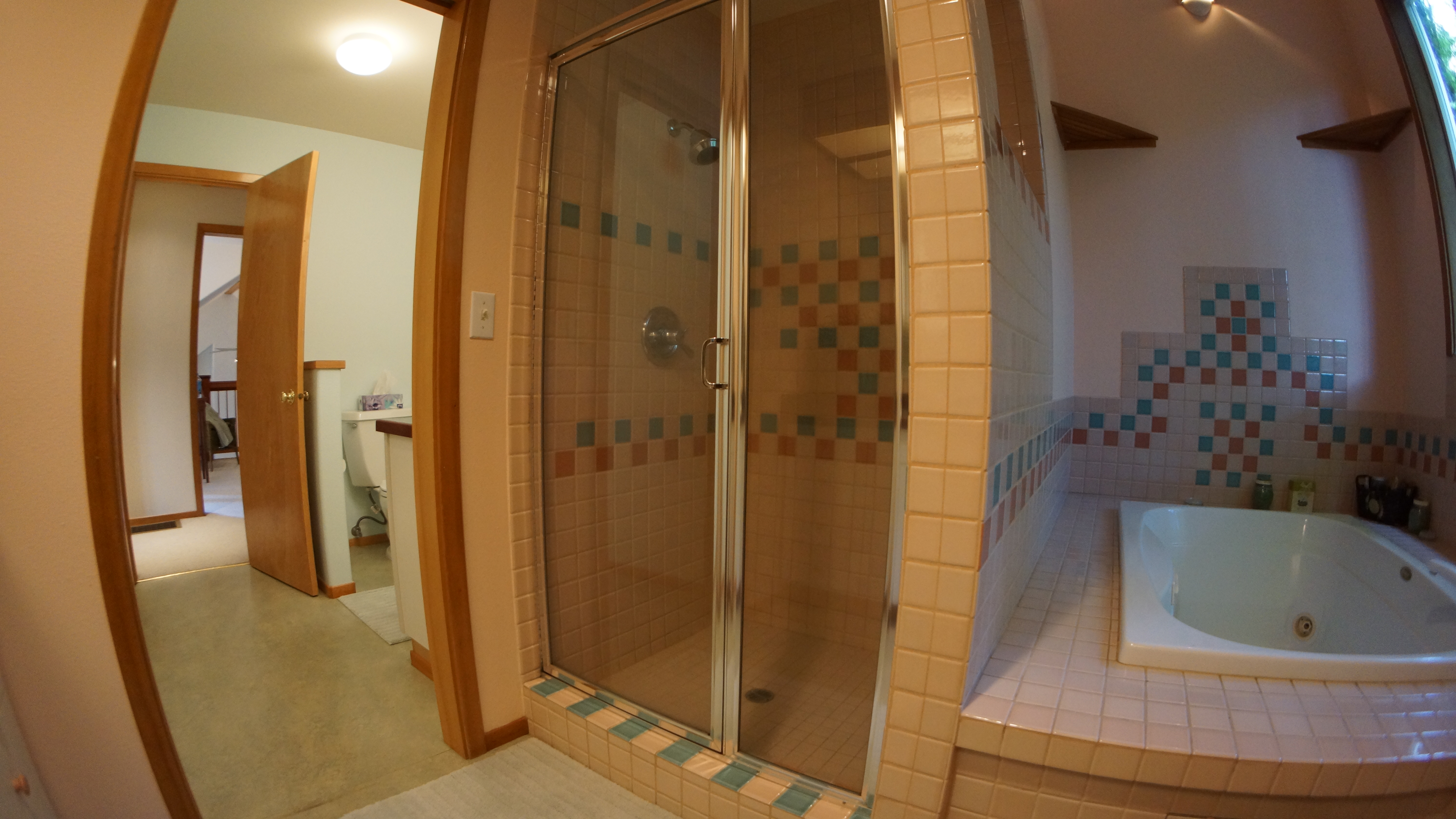 Bathroom, Shower and genuine Jacuzzi Tub.
